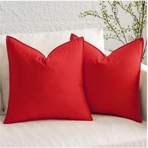 Vibrant Red Linen Euro Sham Pillow Covers EXTRA-LARGE 26x26” (2-pack)